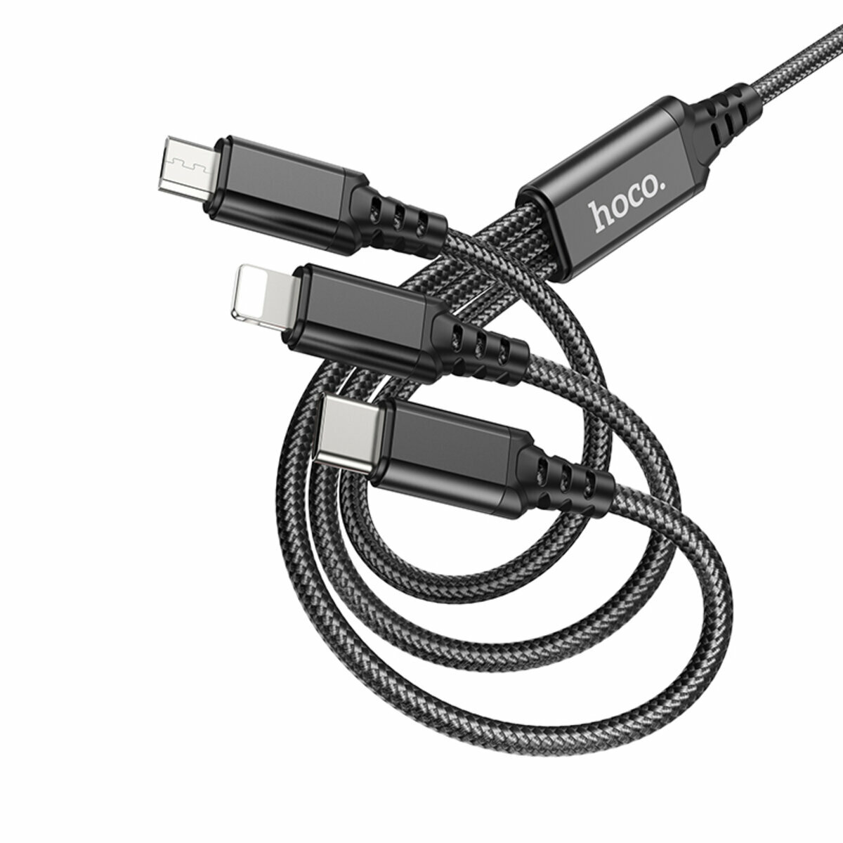 Кабель Hoco X76 3-in-1 Super (iP+Type-C+Micro) 1м черный (HC-X76-Black) смотреть фото №1