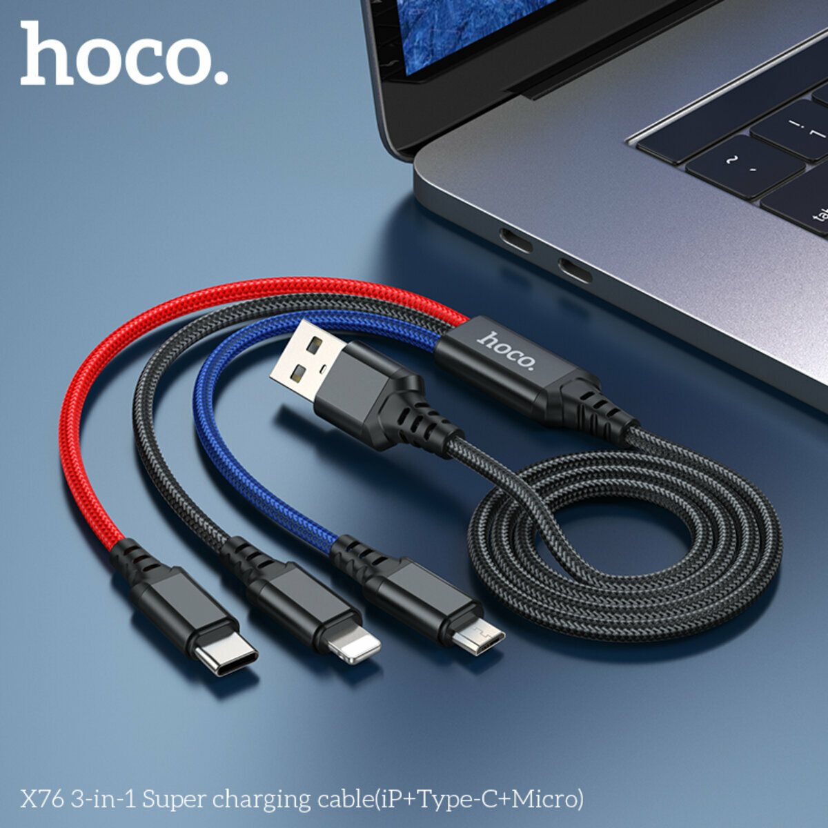 Кабель Hoco X76 3-in-1 Super (iP+Type-C+Micro) 1м черный (HC-X76-Black) смотреть фото №5