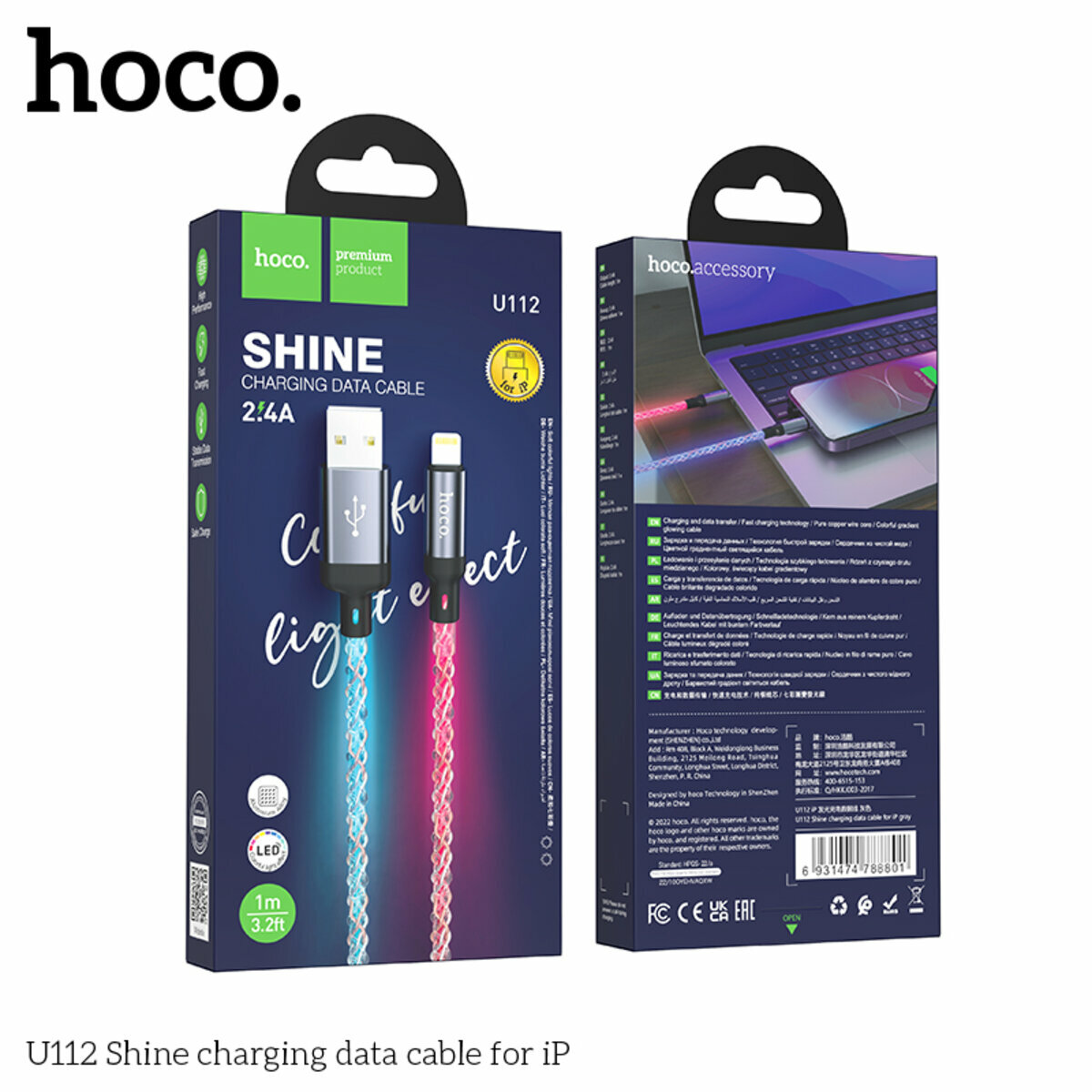 Кабель Hoco U112 Shine PD USB to Lightning 1м сірий (HC-U112-L-Gray) дивитися фото №2