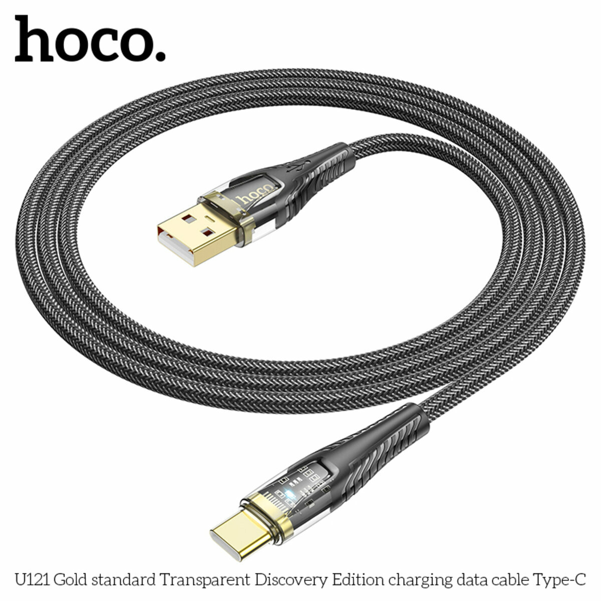 Кабель Hoco U121 Gold standard Transparent USB to Type-C 1.2м черный (HC-U121-UC-Black) смотреть фото №5