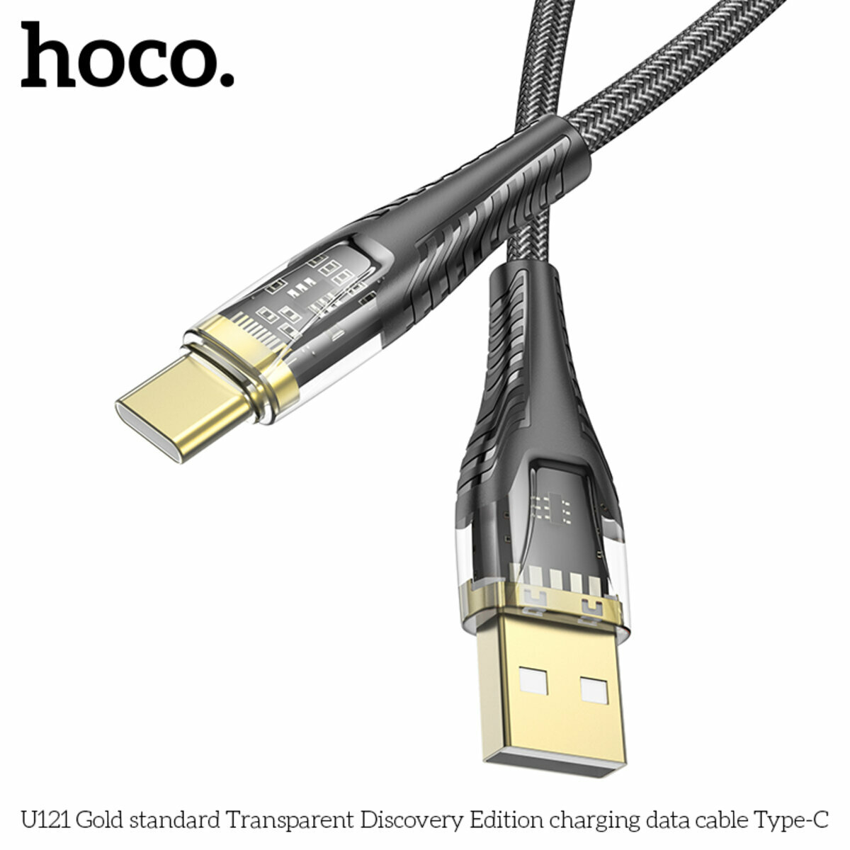 Кабель Hoco U121 Gold standard Transparent USB to Type-C 1.2м черный (HC-U121-UC-Black) смотреть фото №7