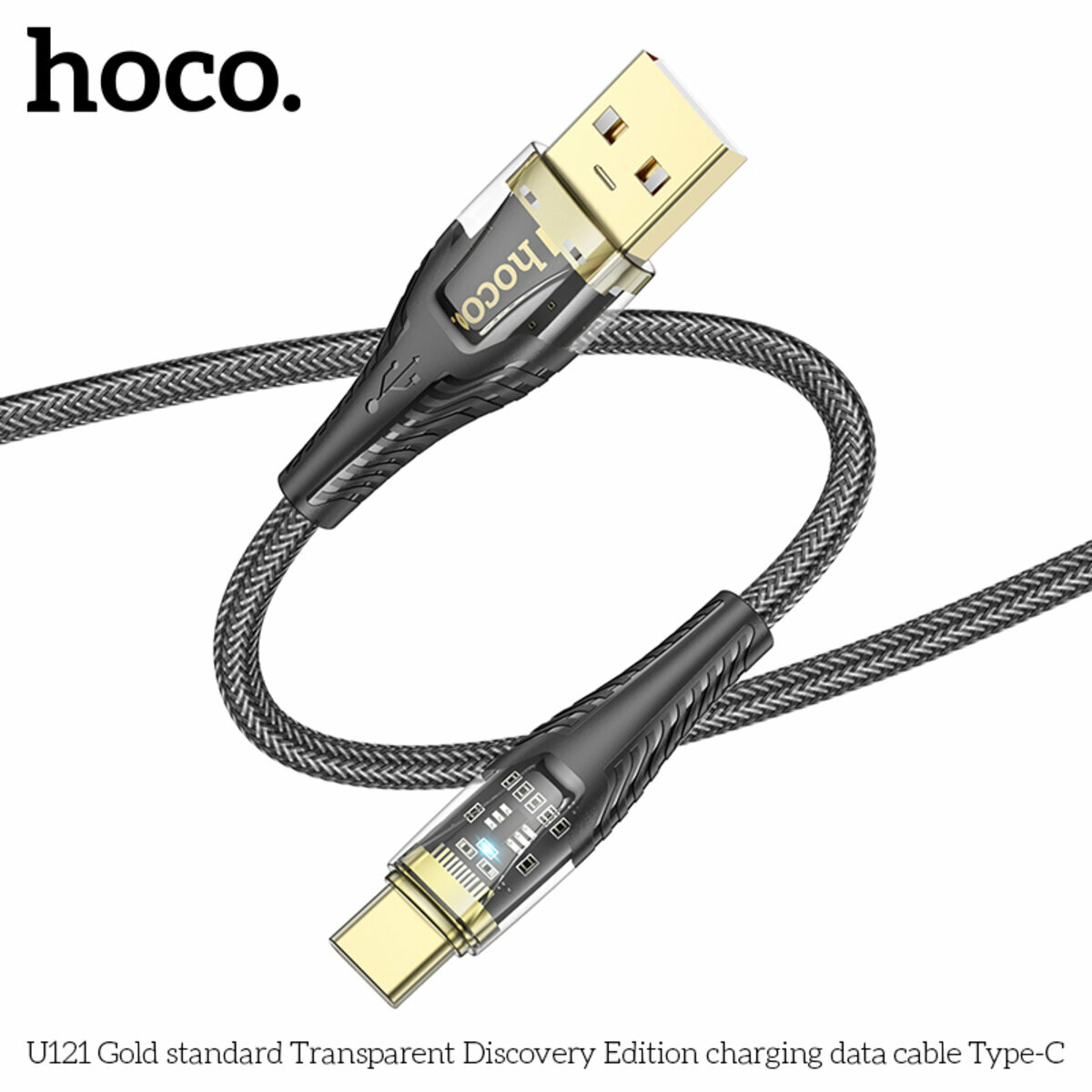 Кабель Hoco U121 Gold standard Transparent USB to Type-C 1.2м черный (HC-U121-UC-Black) смотреть фото №8