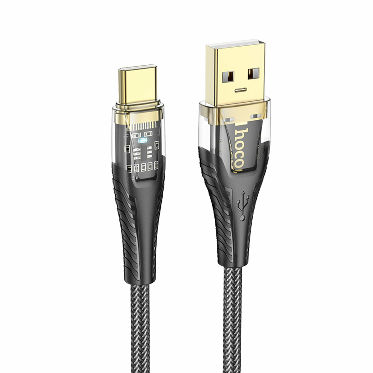 Кабель Hoco U121 Gold standard Transparent USB to Type-C 1.2м черный (HC-U121-UC-Black) смотреть фото №1