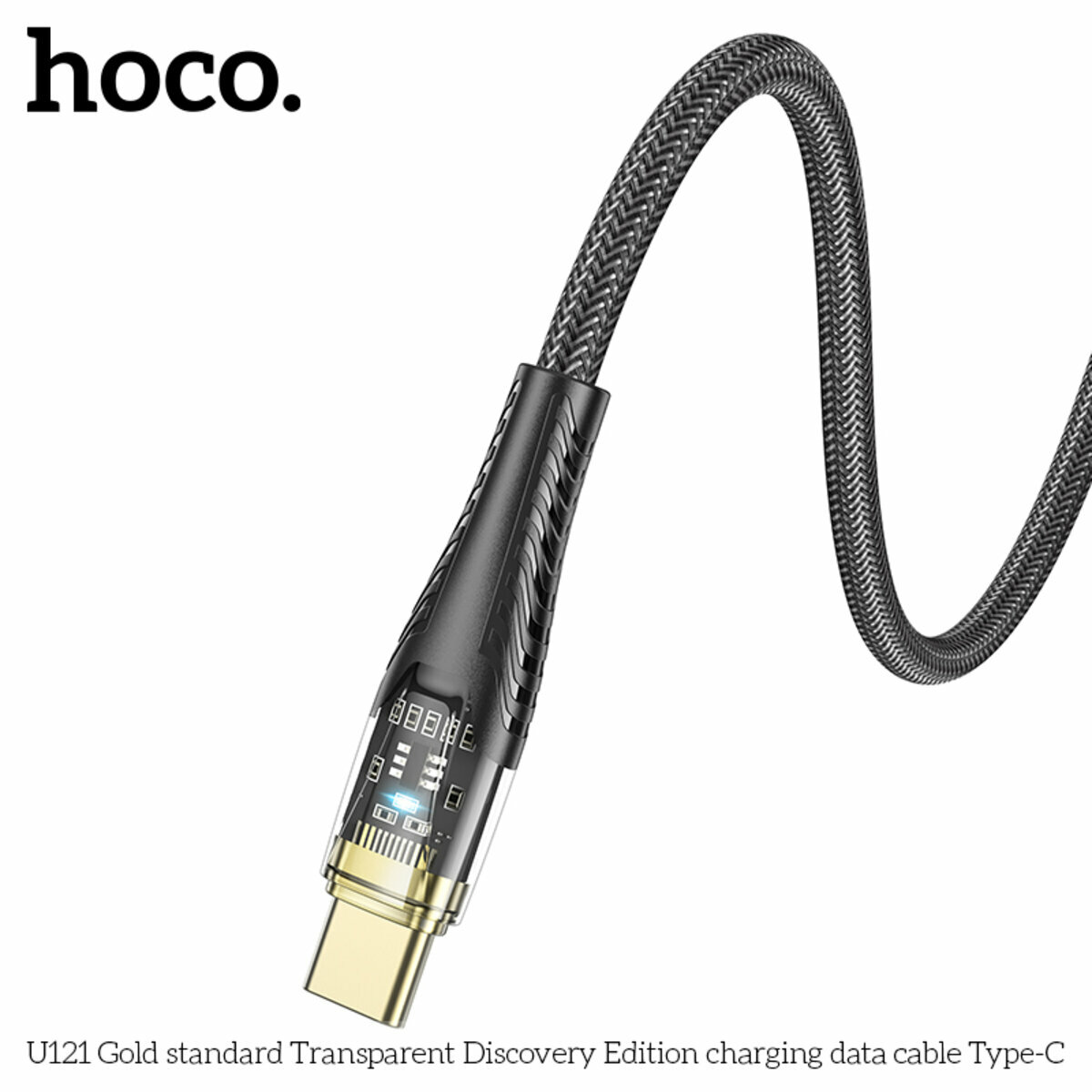 Кабель Hoco U121 Gold standard Transparent USB to Type-C 1.2м черный (HC-U121-UC-Black) смотреть фото №6