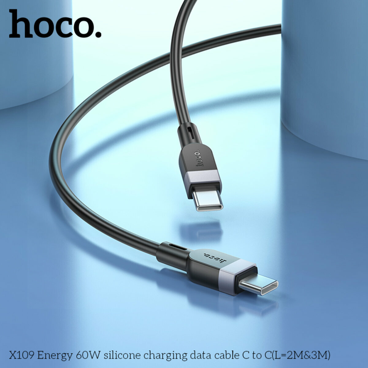Кабель Hoco X109 Energy 60W Type-C to Type-C 2м черный (HC-X109-CC-2m-Black) смотреть фото №3