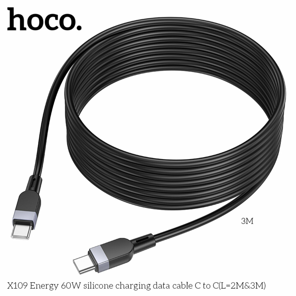 Кабель Hoco X109 Energy 60W Type-C to Type-C 2м черный (HC-X109-CC-2m-Black) смотреть фото №5