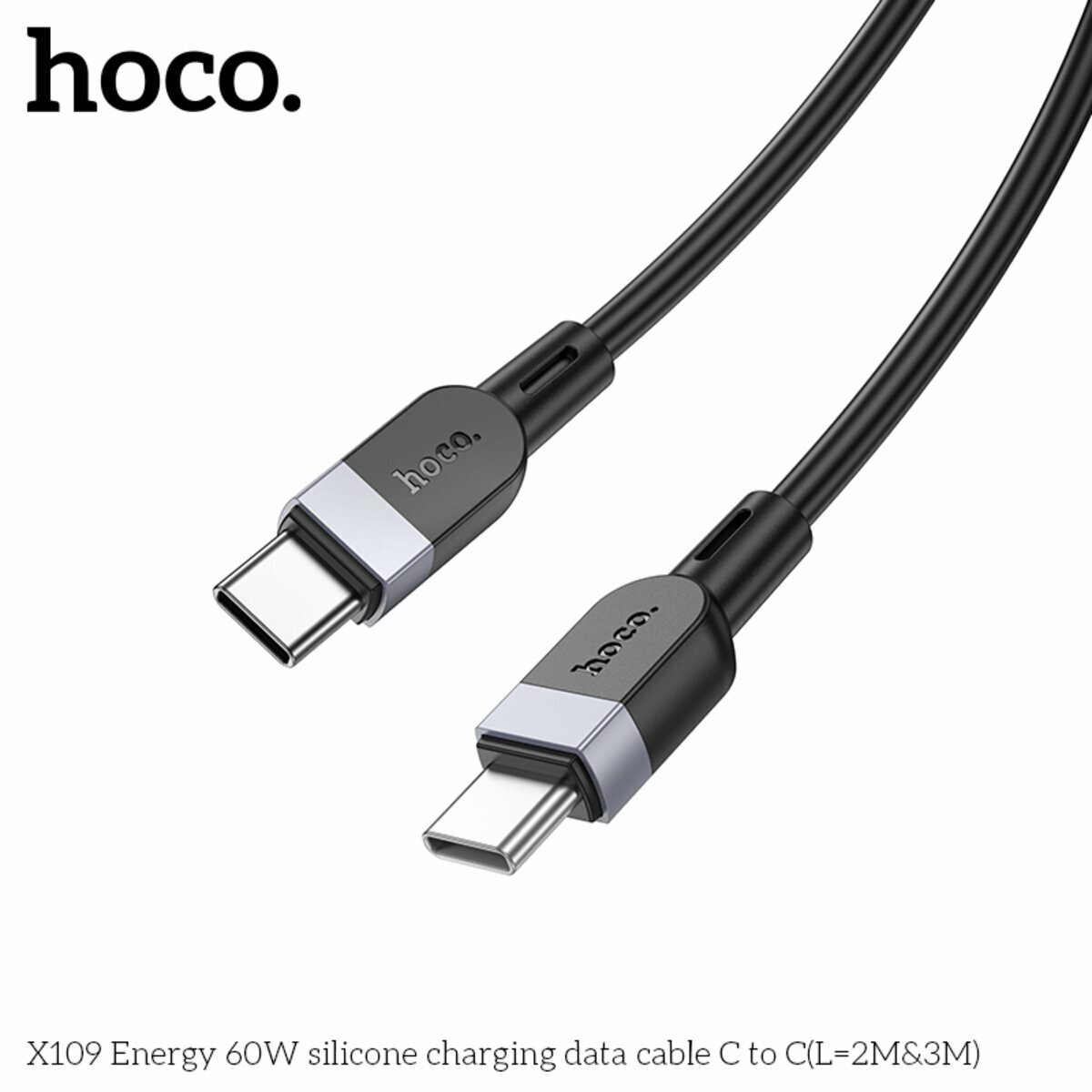 Кабель Hoco X109 Energy 60W Type-C to Type-C 2м черный (HC-X109-CC-2m-Black) смотреть фото №7