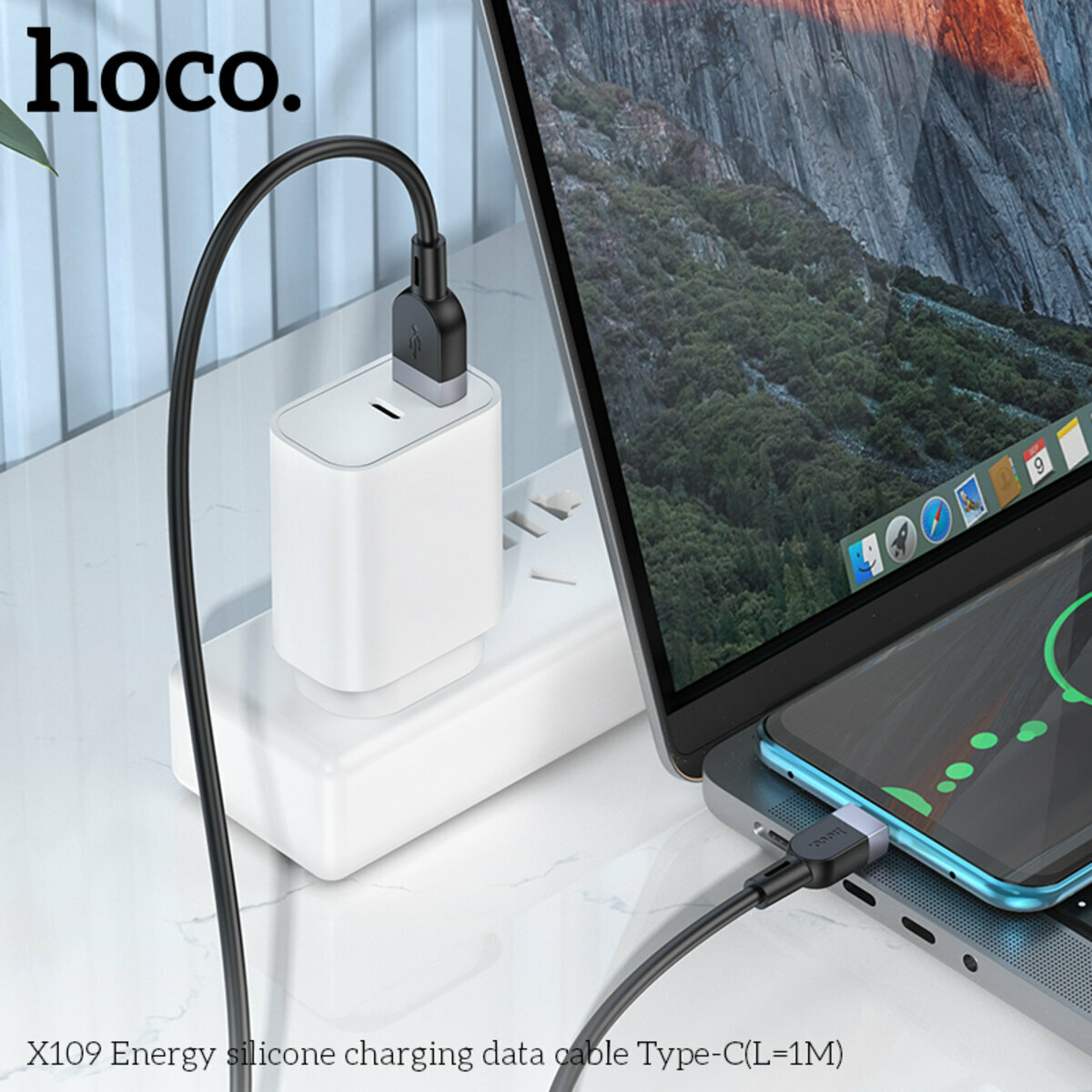 Кабель Hoco X109 Energy Silicone USB to Type-C 1м черный (HC-X109-UC-1m-Black) смотреть фото №4