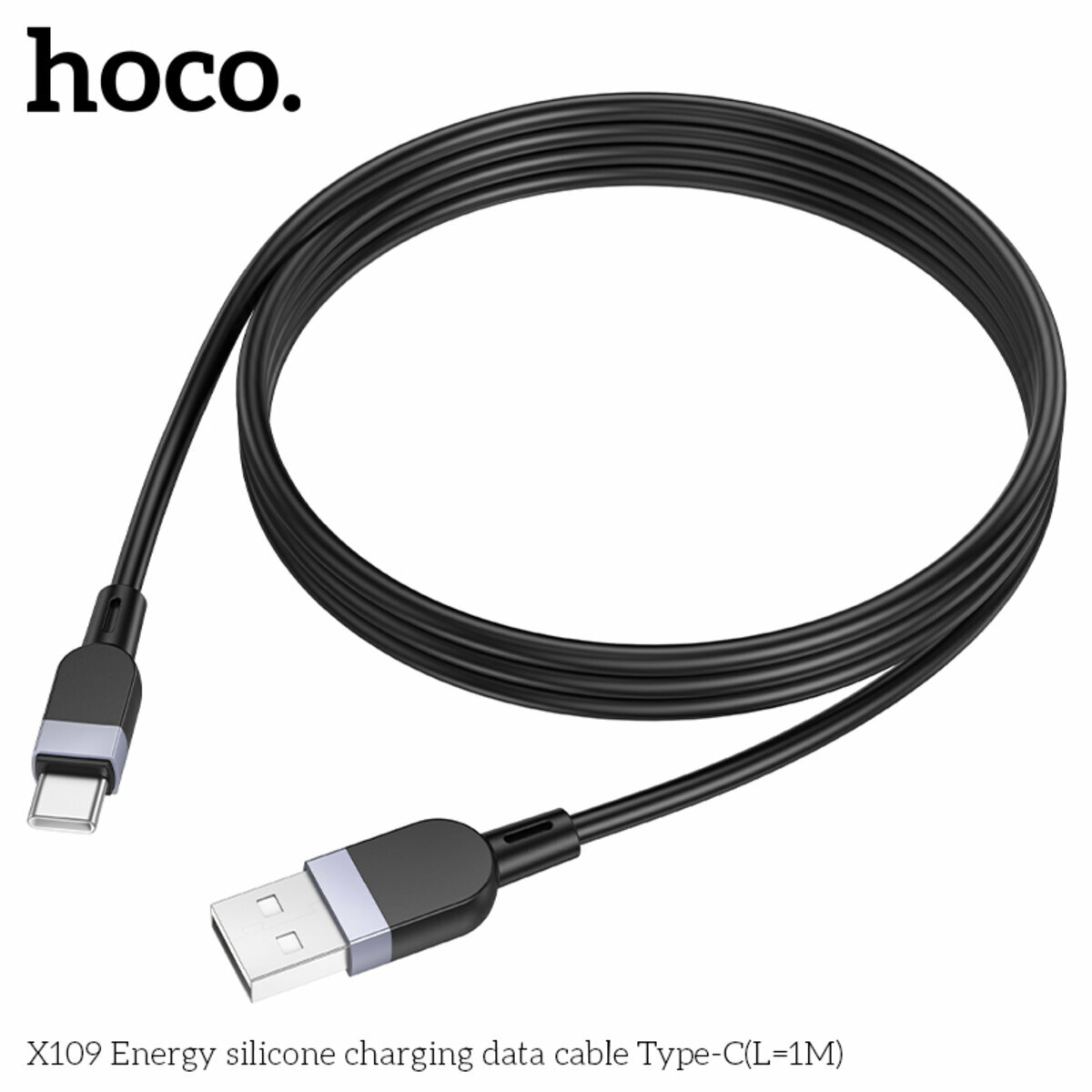 Кабель Hoco X109 Energy Silicone USB to Type-C 1м черный (HC-X109-UC-1m-Black) смотреть фото №3