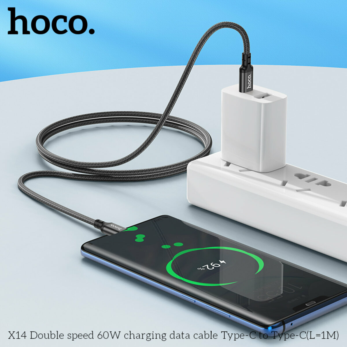 Кабель Hoco X14 Double speed 60W Type-C to Type-C 1м черный (HC-X14-CC-1m-Black) смотреть фото №5