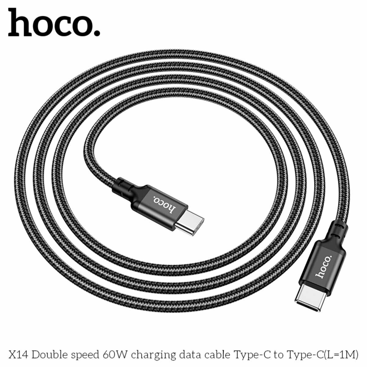 Кабель Hoco X14 Double speed 60W Type-C to Type-C 1м черный (HC-X14-CC-1m-Black) смотреть фото №6