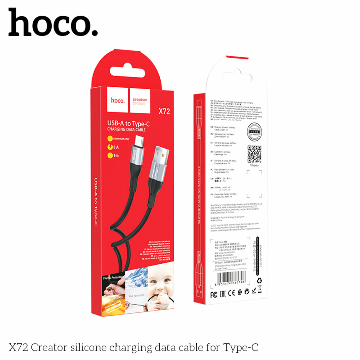 Кабель Hoco X72 Creator silicone USB to Type-C 1м черный (HC-X72-UC-Black) смотреть фото №2