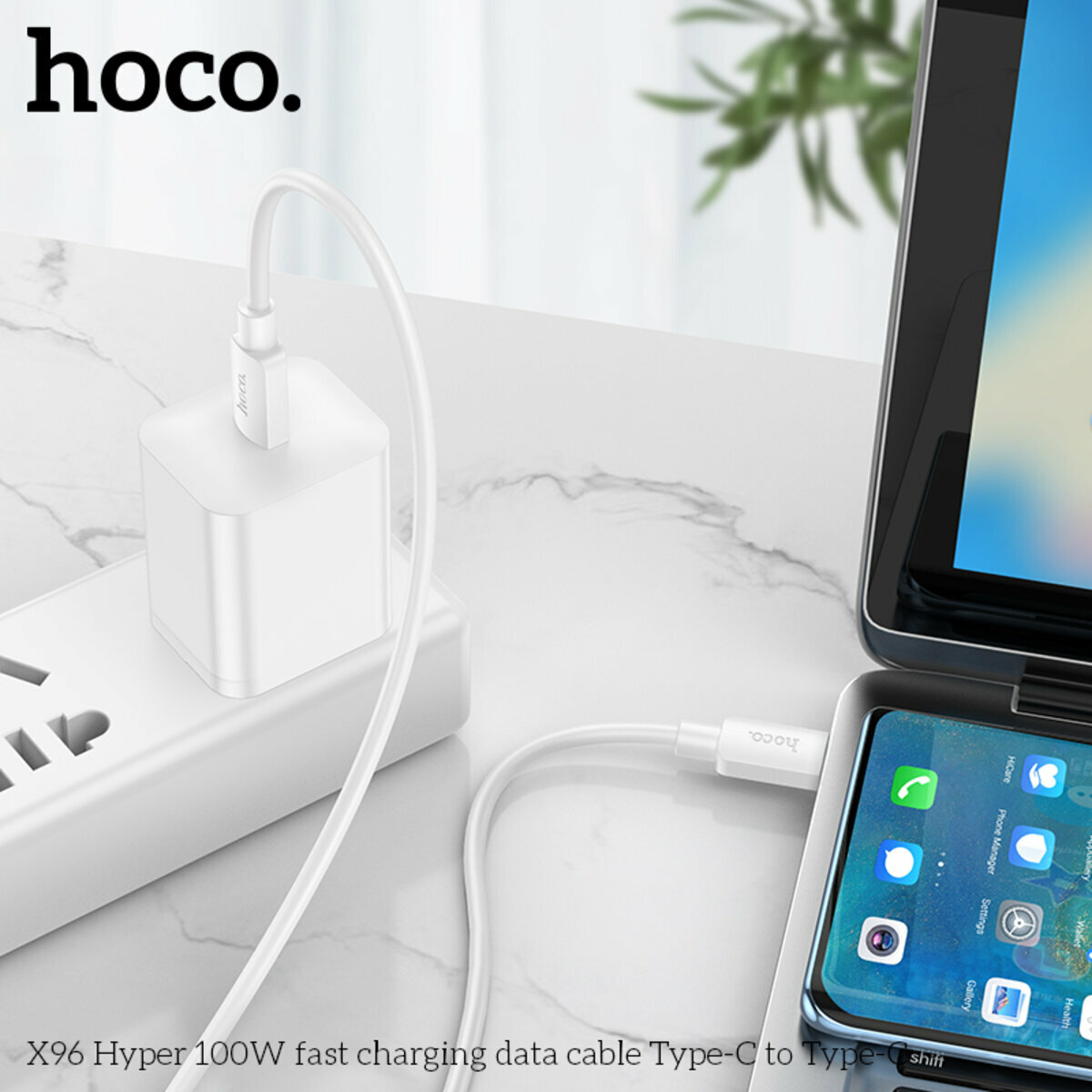 Кабель Hoco X96 Hyper Type-C to Type-C 100W 1м белый (HC-X96-CC-100W-White) смотреть фото №4