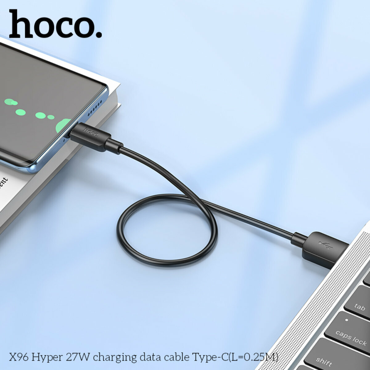 Кабель Hoco X96 Hyper USB to Type-C 27W 0,25м черный (HC-X96-UC-0.25m-Black) смотреть фото №3