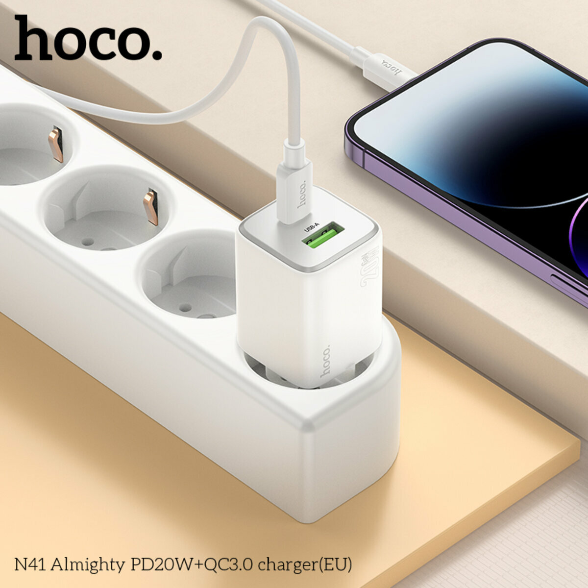 Мережевий зарядний пристрій Hoco N41 Almighty PD20W+QC3.0 чорний (HC-N41-Black) дивитися фото №5