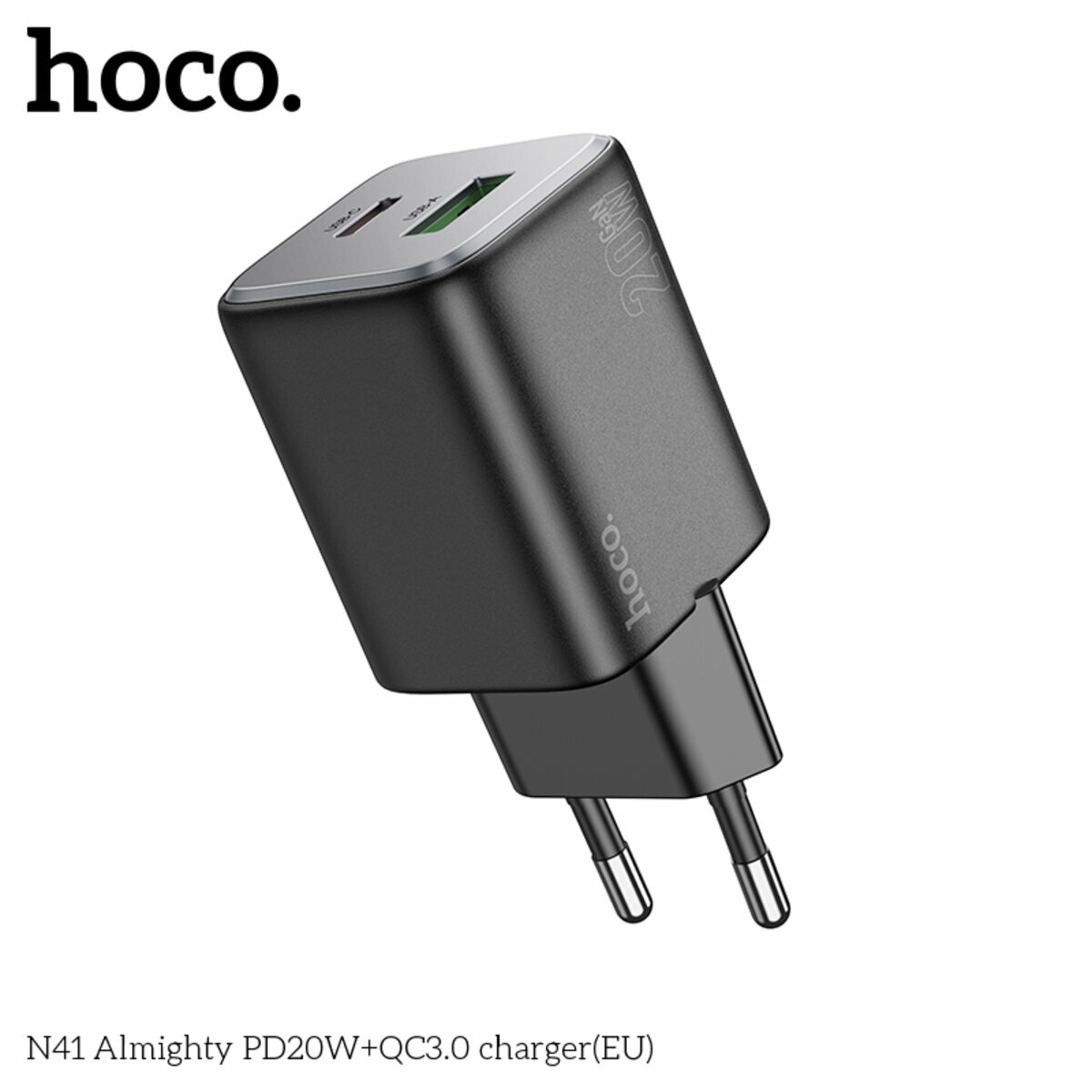 Мережевий зарядний пристрій Hoco N41 Almighty PD20W+QC3.0 чорний (HC-N41-Black) дивитися фото №3