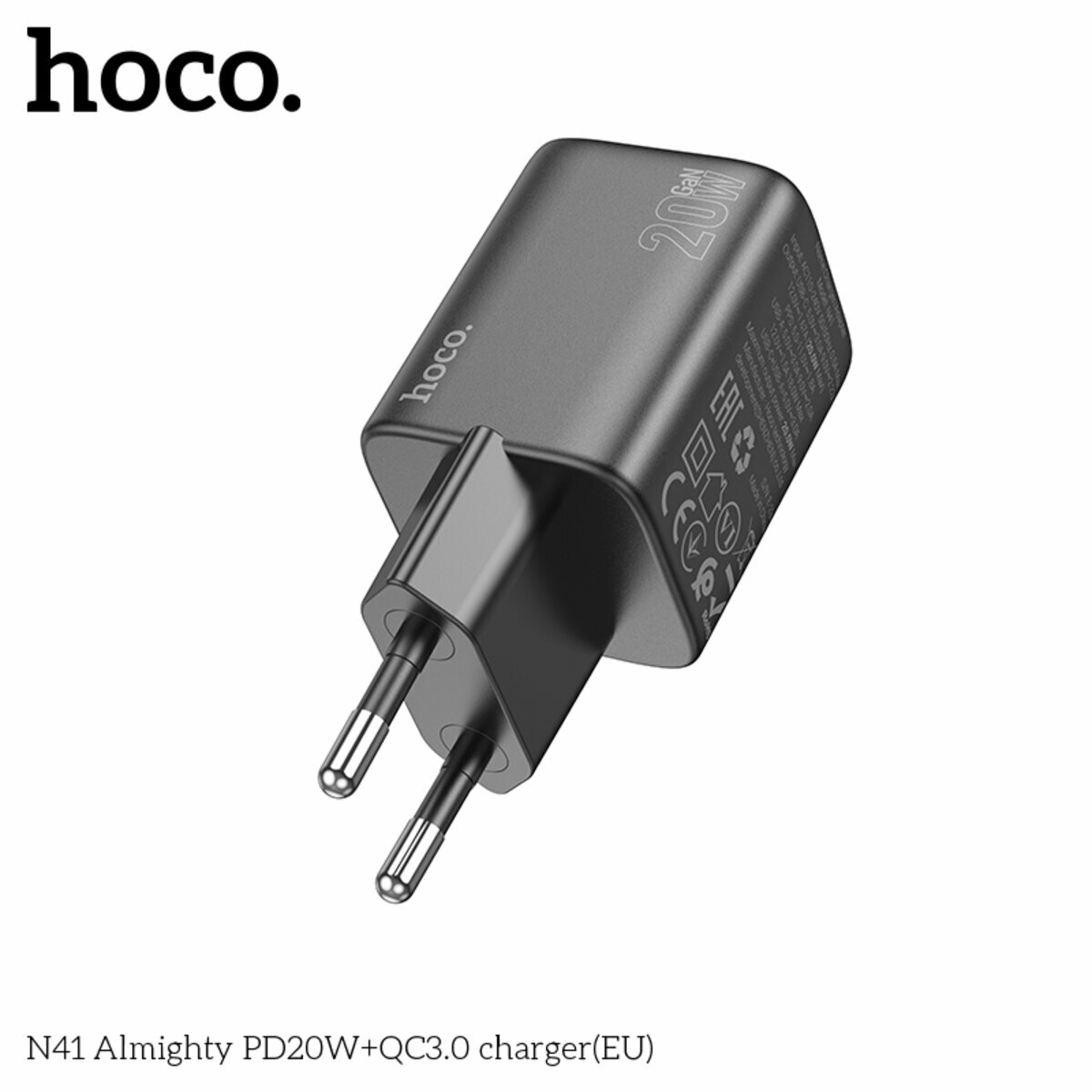 Мережевий зарядний пристрій Hoco N41 Almighty PD20W+QC3.0 чорний (HC-N41-Black) дивитися фото №2