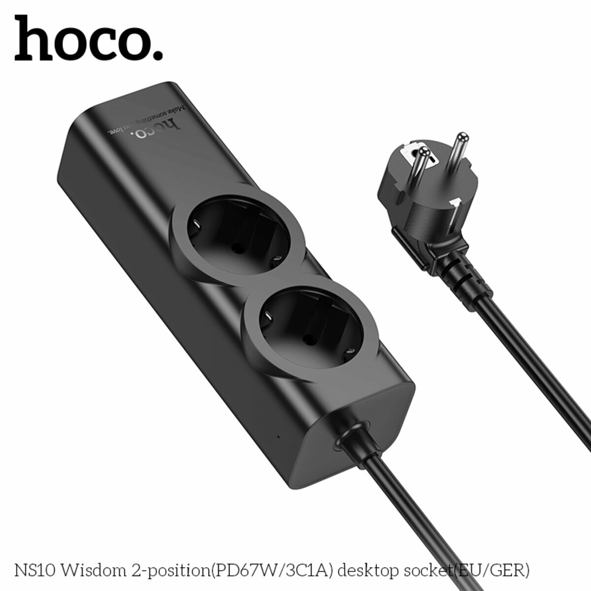 Сетевой фильтр Hoco NS10 Wisdom (2 розетки+USB-A+3USB-C) PD67W 2м черный (HC-NS10-Black) смотреть фото №3