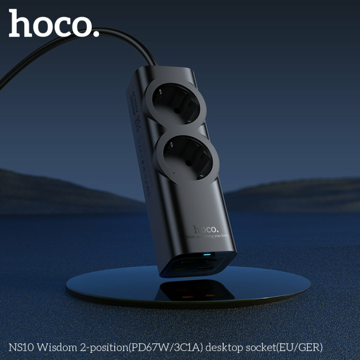 Сетевой фильтр Hoco NS10 Wisdom (2 розетки+USB-A+3USB-C) PD67W 2м черный (HC-NS10-Black) смотреть фото №8