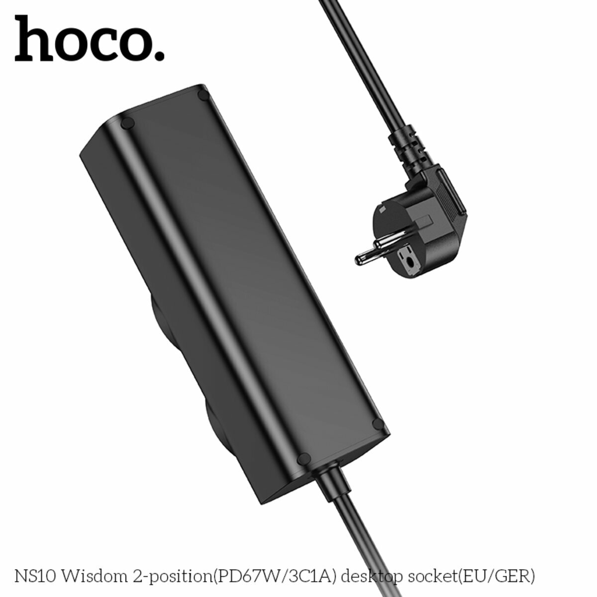 Сетевой фильтр Hoco NS10 Wisdom (2 розетки+USB-A+3USB-C) PD67W 2м черный (HC-NS10-Black) смотреть фото №5