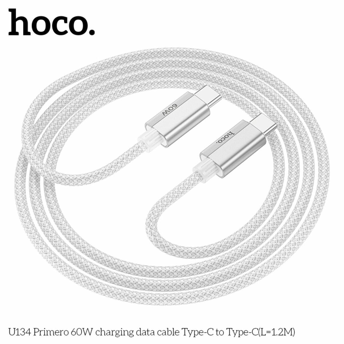 Кабель Hoco U134 Primero 60W Type-C to Type-C 1.2м серый (HC-U134-CC-1.2m-Gray) смотреть фото №5