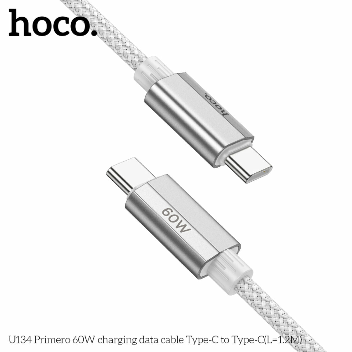 Кабель Hoco U134 Primero 60W Type-C to Type-C 1.2м серый (HC-U134-CC-1.2m-Gray) смотреть фото №6