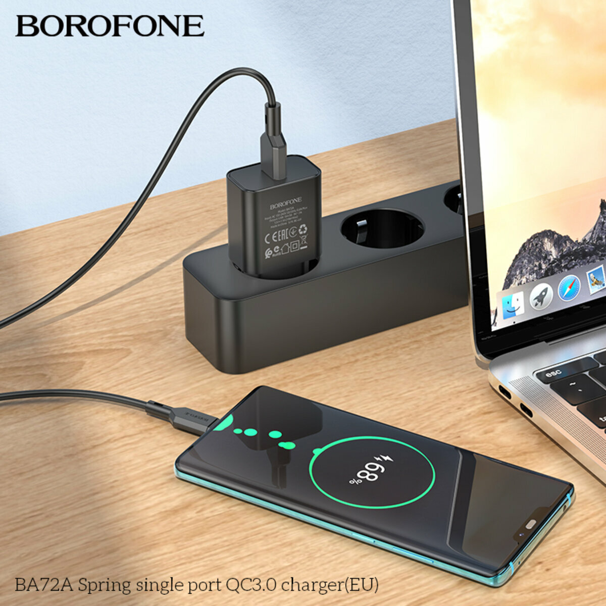 Мережевий зарядний пристрій Borofone BA72A Spring QC3.0 чорний (BF-BA72A-Black) дивитися фото №2