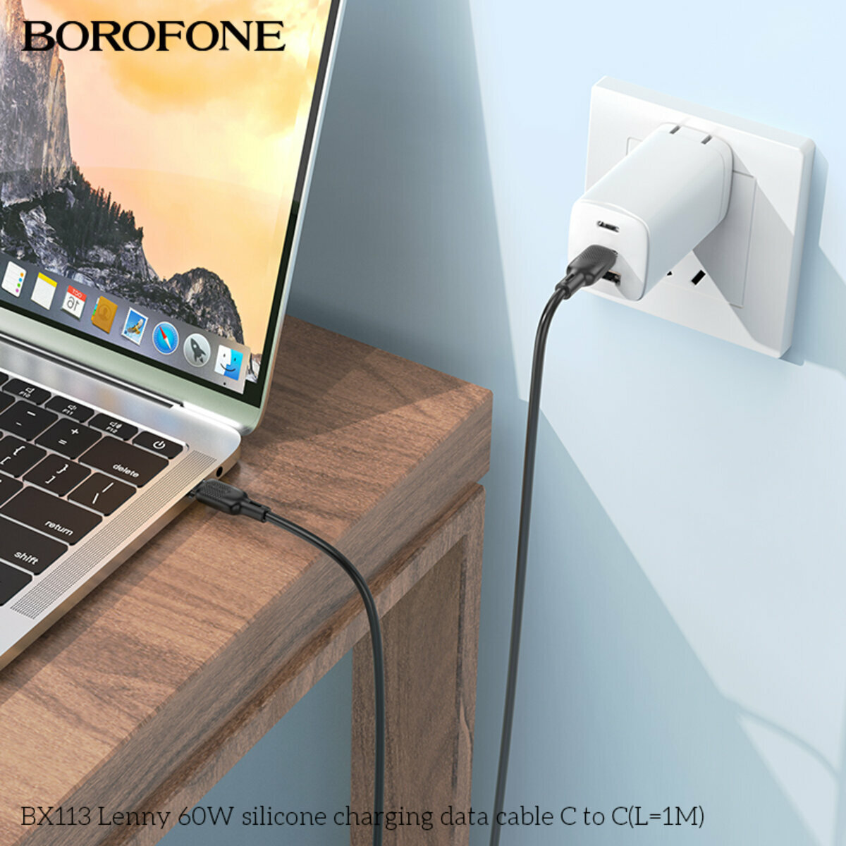Кабель Borofone BX113 Lenny 60W Type-C to Type-C 1м черный (BF-BX113-CC-1m-Black) смотреть фото №4