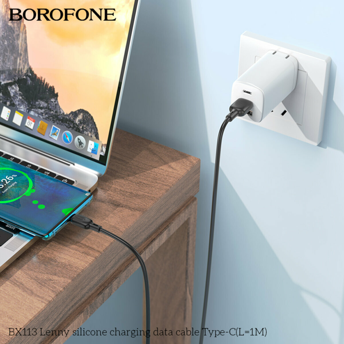 Кабель Borofone BX113 Lenny USB to Type-C 1м черный (BF-BX113-UC-1m-Black) смотреть фото №3