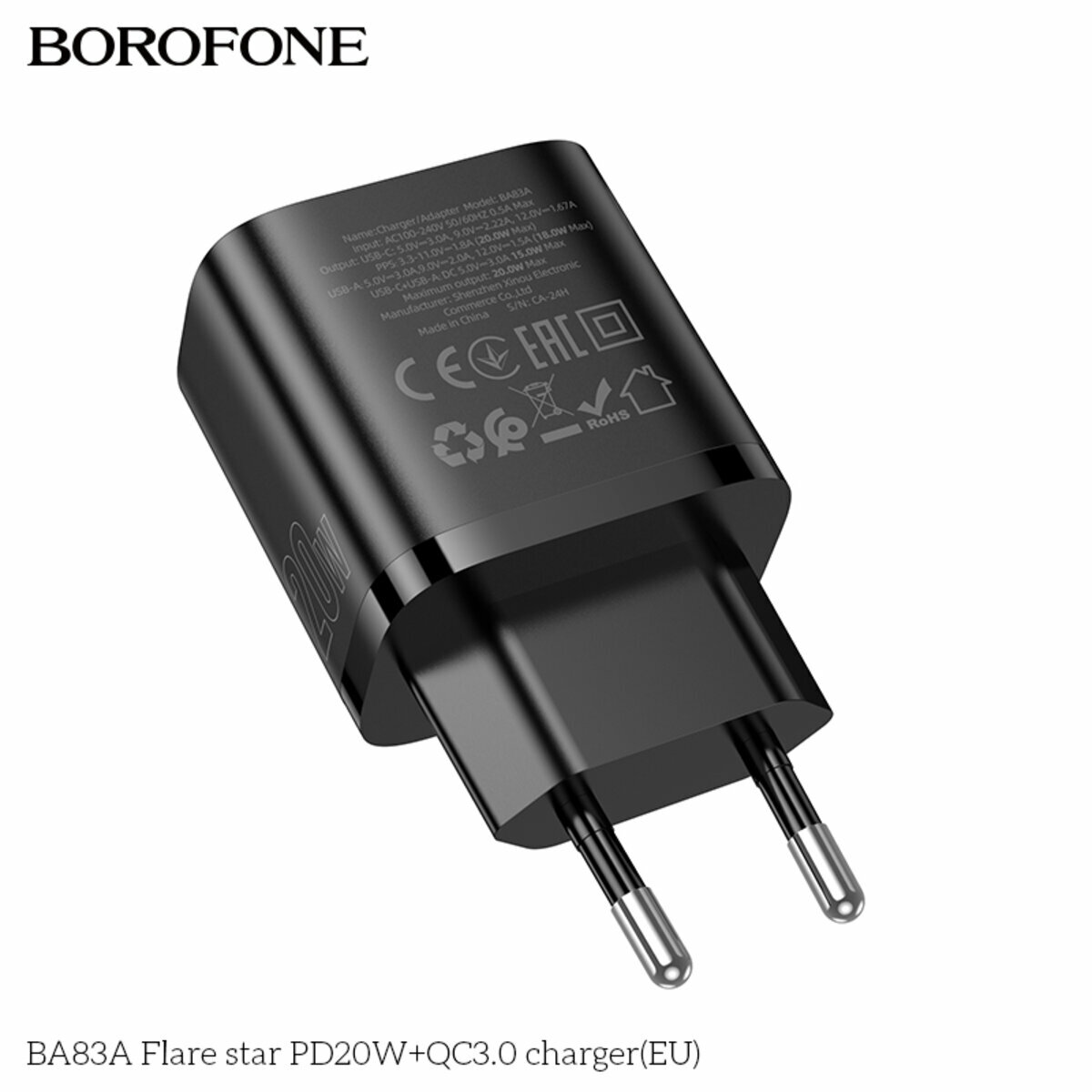 Мережевий зарядний пристрій Borofone BA83A Flare star PD20W+QC3.0 чорний (BF-BA83A-Black) дивитися фото №3
