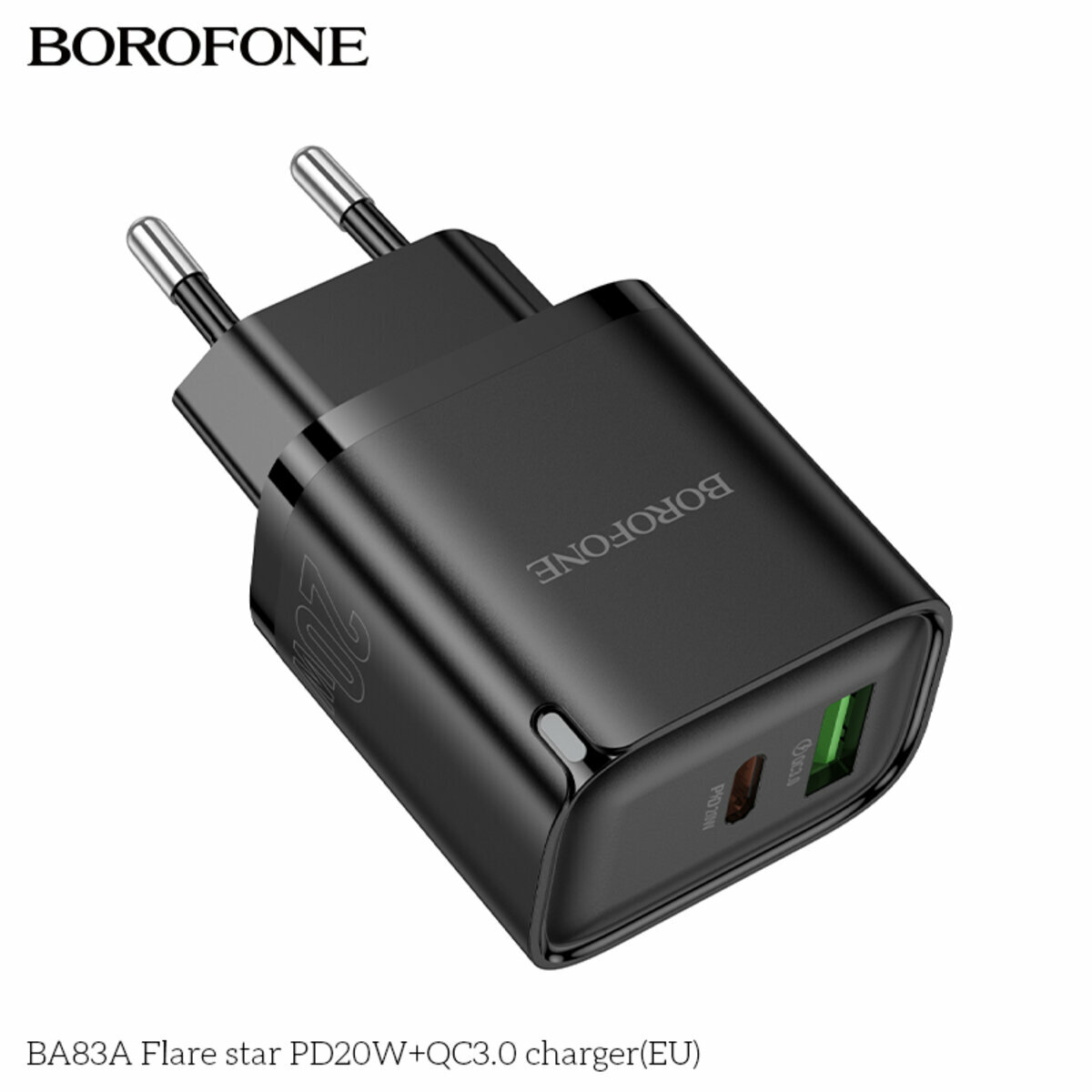 Мережевий зарядний пристрій Borofone BA83A Flare star PD20W+QC3.0 чорний (BF-BA83A-Black) дивитися фото №2