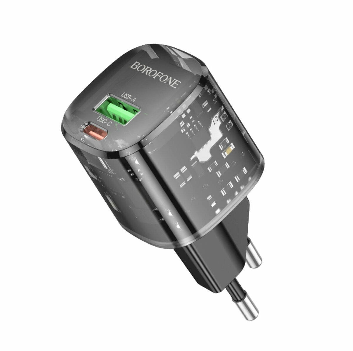 Мережевий зарядний пристрій Borofone BN17 Sunlight PD20W+QC3.0 чорний прозорий (BF-BN17-Black) дивитися фото №1