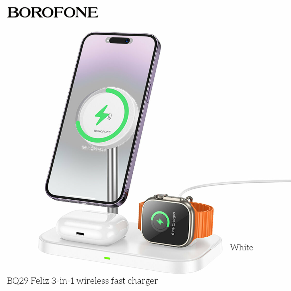 Бездротовий зарядний пристрій Borofone BQ29 Feliz 3в1 чорний (BF-BQ29-Black) дивитися фото №6