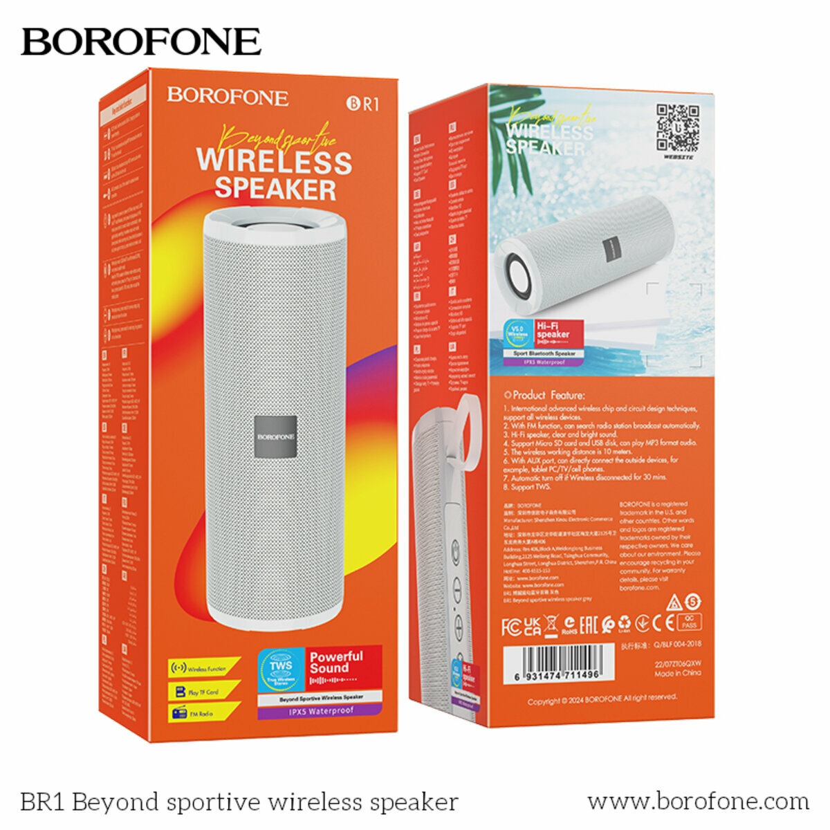 Портативна Акустика Borofone BR1 Beyond Sportive Wireless Speaker сіра (BF-BR1-Grey) дивитися фото №6