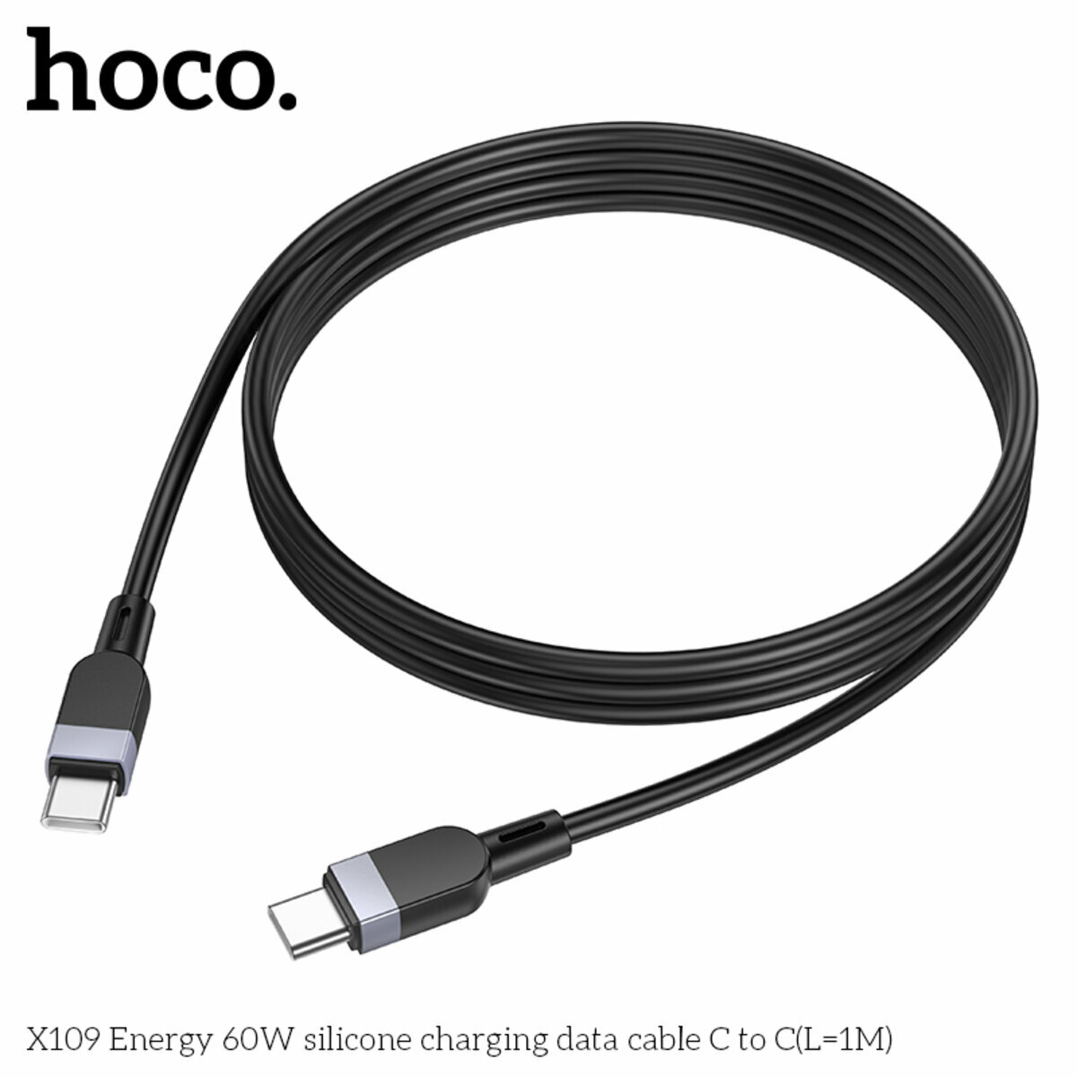 Кабель Hoco X109 Energy 60W Type-C to Type-C 1м черный (HC-X109-CC-1m-Black) смотреть фото №4