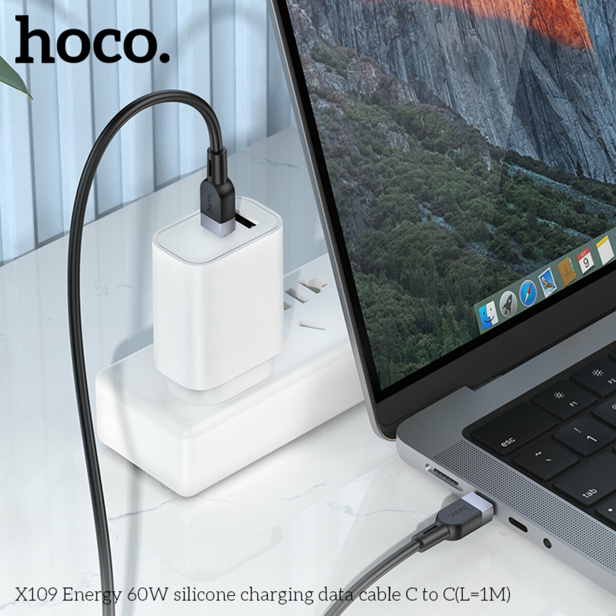Кабель Hoco X109 Energy 60W Type-C to Type-C 1м черный (HC-X109-CC-1m-Black) смотреть фото №6