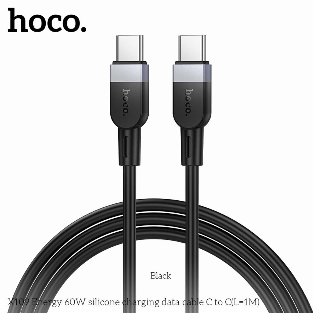 Кабель Hoco X109 Energy 60W Type-C to Type-C 1м черный (HC-X109-CC-1m-Black) смотреть фото №5