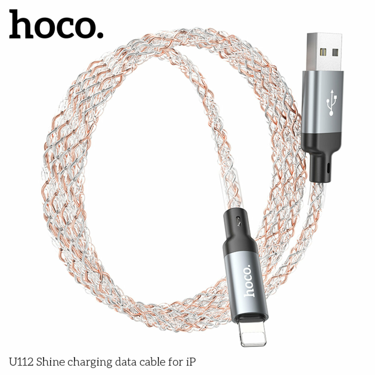 Кабель Hoco U112 Shine USB to Lightning 1м сірий (HC-U112-UL-Gray) дивитися фото №6