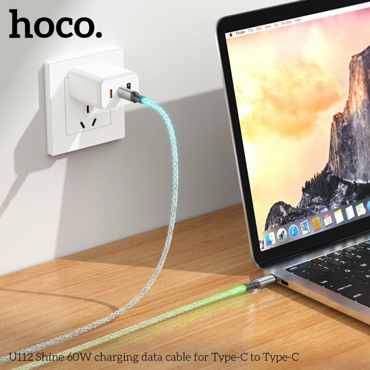 Кабель Hoco U112 Shine 60W Type-C to Type-C 1м серый (HC-U112-CC-Gray) смотреть фото №3