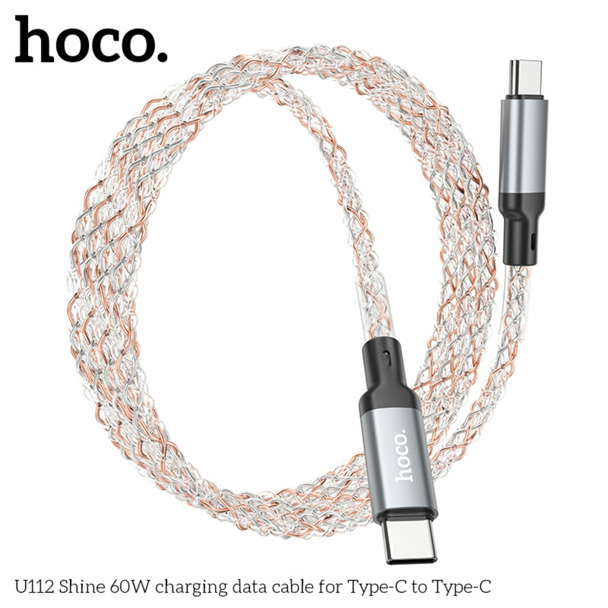 Кабель Hoco U112 Shine 60W Type-C to Type-C 1м серый (HC-U112-CC-Gray) смотреть фото №5