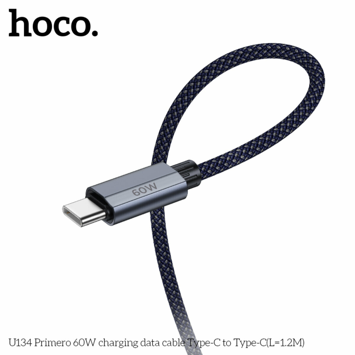 Кабель Hoco U134 Primero 60W Type-C to Type-C 1.2м темно-синий (HC-U134-CC-1.2m-Blue) смотреть фото №5