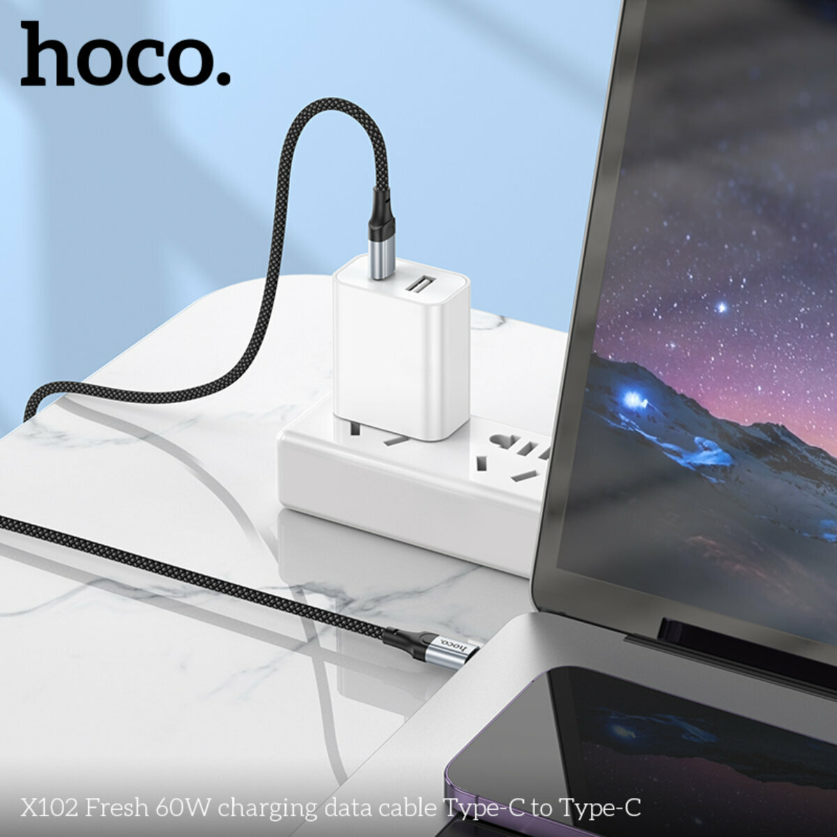 Кабель Hoco X102 Fresh 60W Type-C to Type-C 1м черный (HC-X102-CC-Black) смотреть фото №4