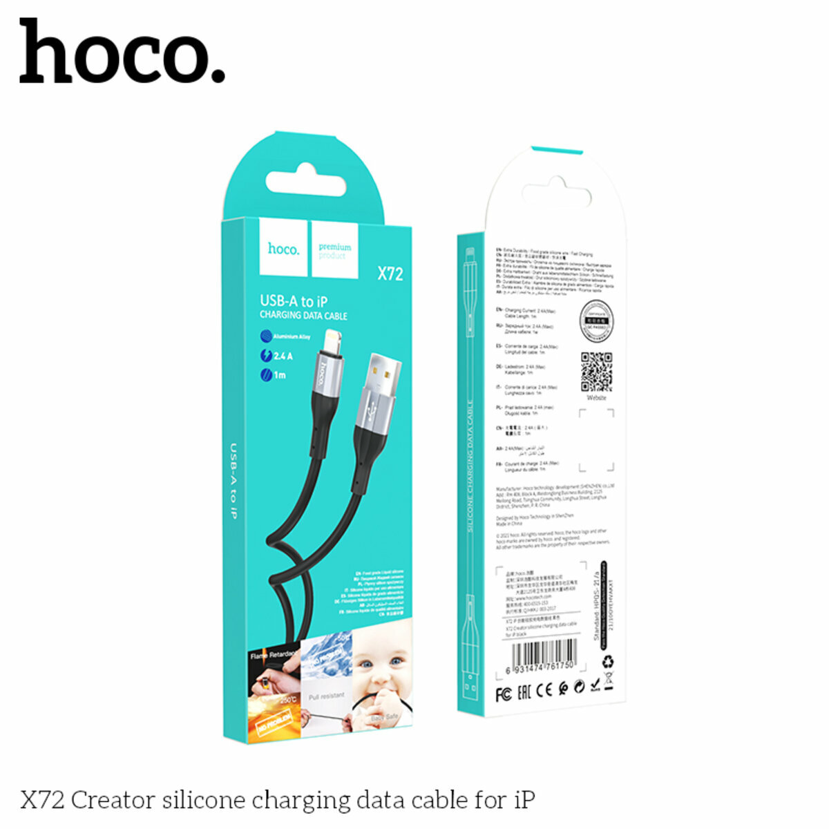 Кабель Hoco X72 Creator silicone USB to Lightning 1м чорний (HC-X72-UL-Black) дивитися фото №2