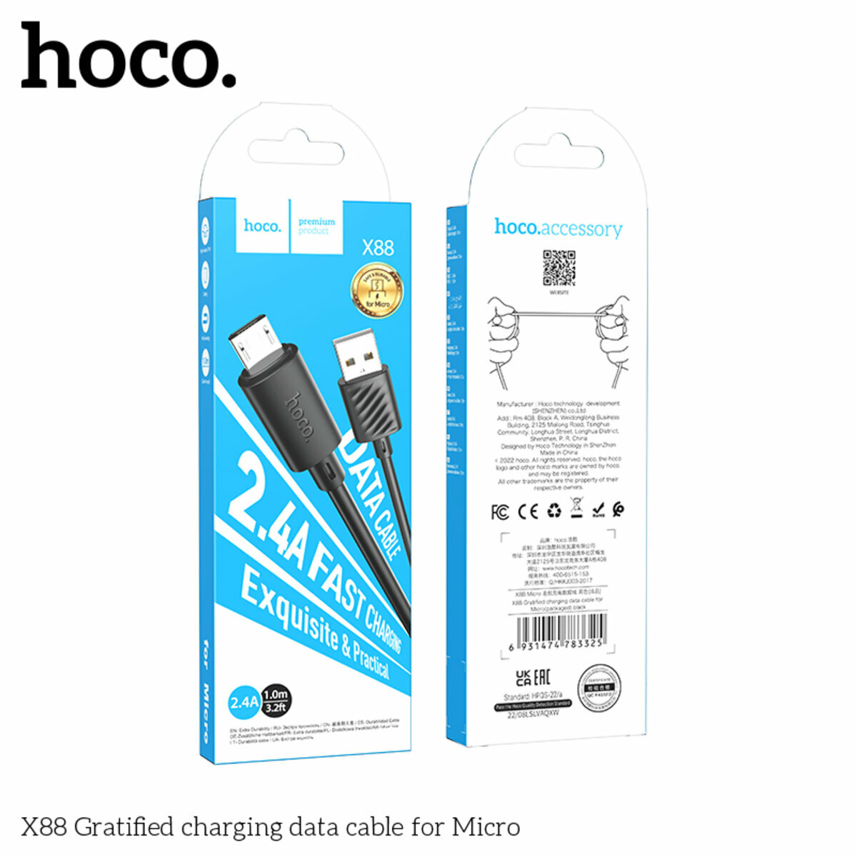 Кабель Hoco X88 Gratified USB to Micro USB 1м черный (HC-X88-UM-Black_cable) смотреть фото №2