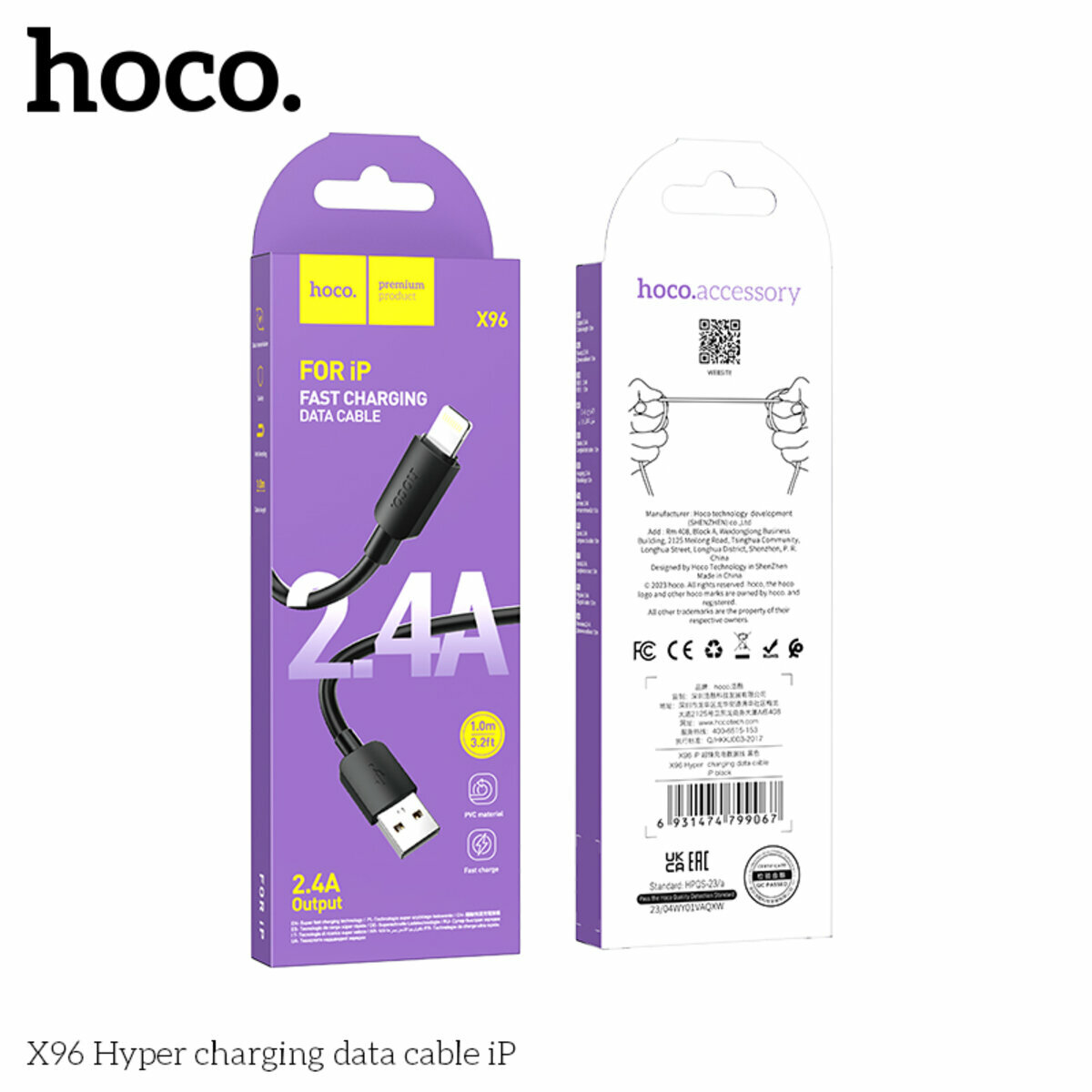 Кабель Hoco X96 Hyper USB to Lightning 1м чорний (HC-X96-UL-Black) дивитися фото №5