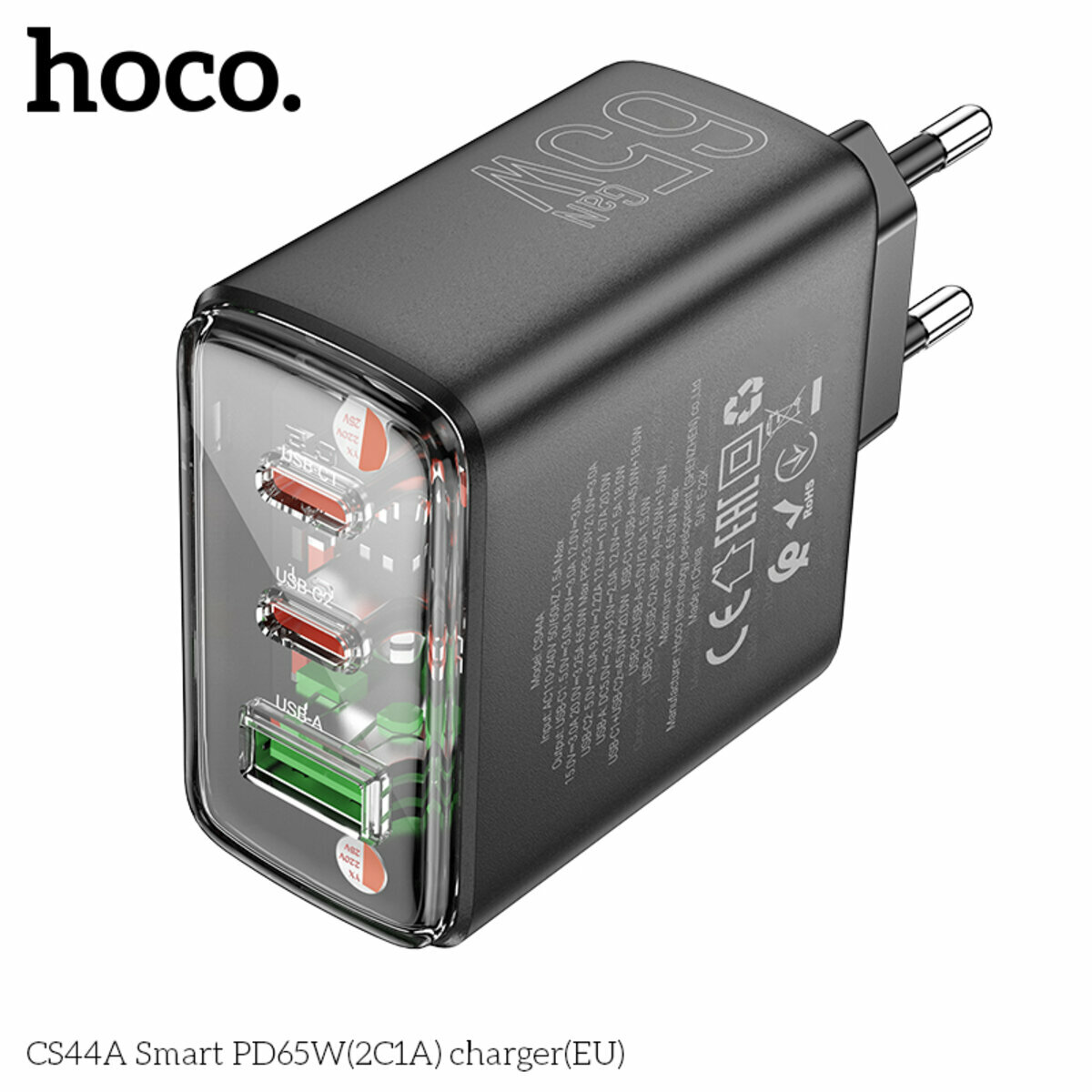 Мережевий зарядний пристрій Hoco CS44A Smart PD65W(2C1A) чорний (HC-CS44A-Black) дивитися фото №6