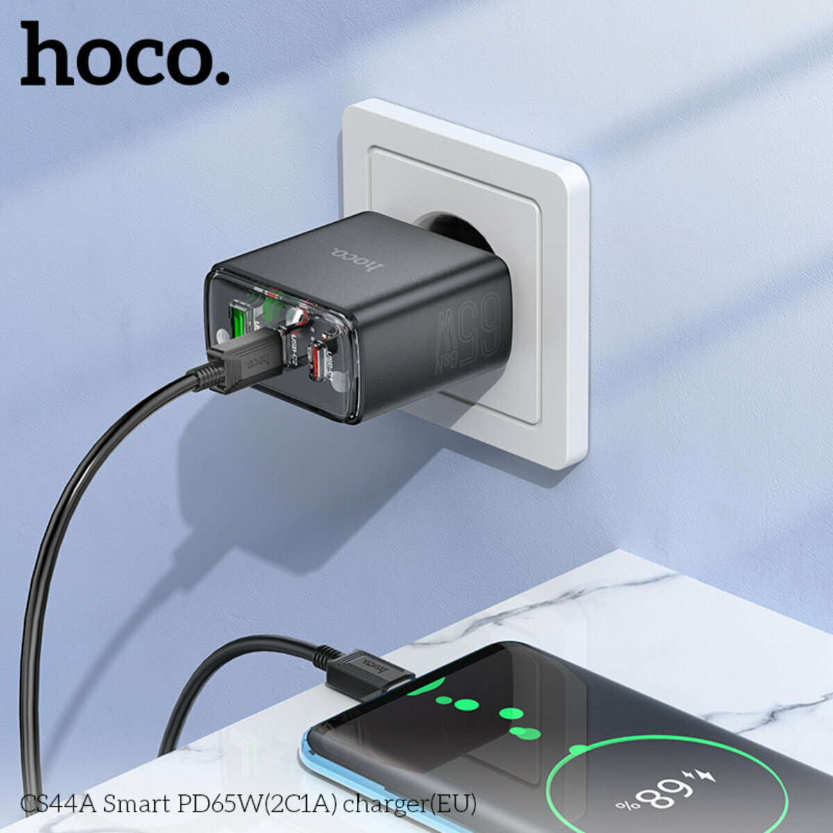 Мережевий зарядний пристрій Hoco CS44A Smart PD65W(2C1A) чорний (HC-CS44A-Black) дивитися фото №5