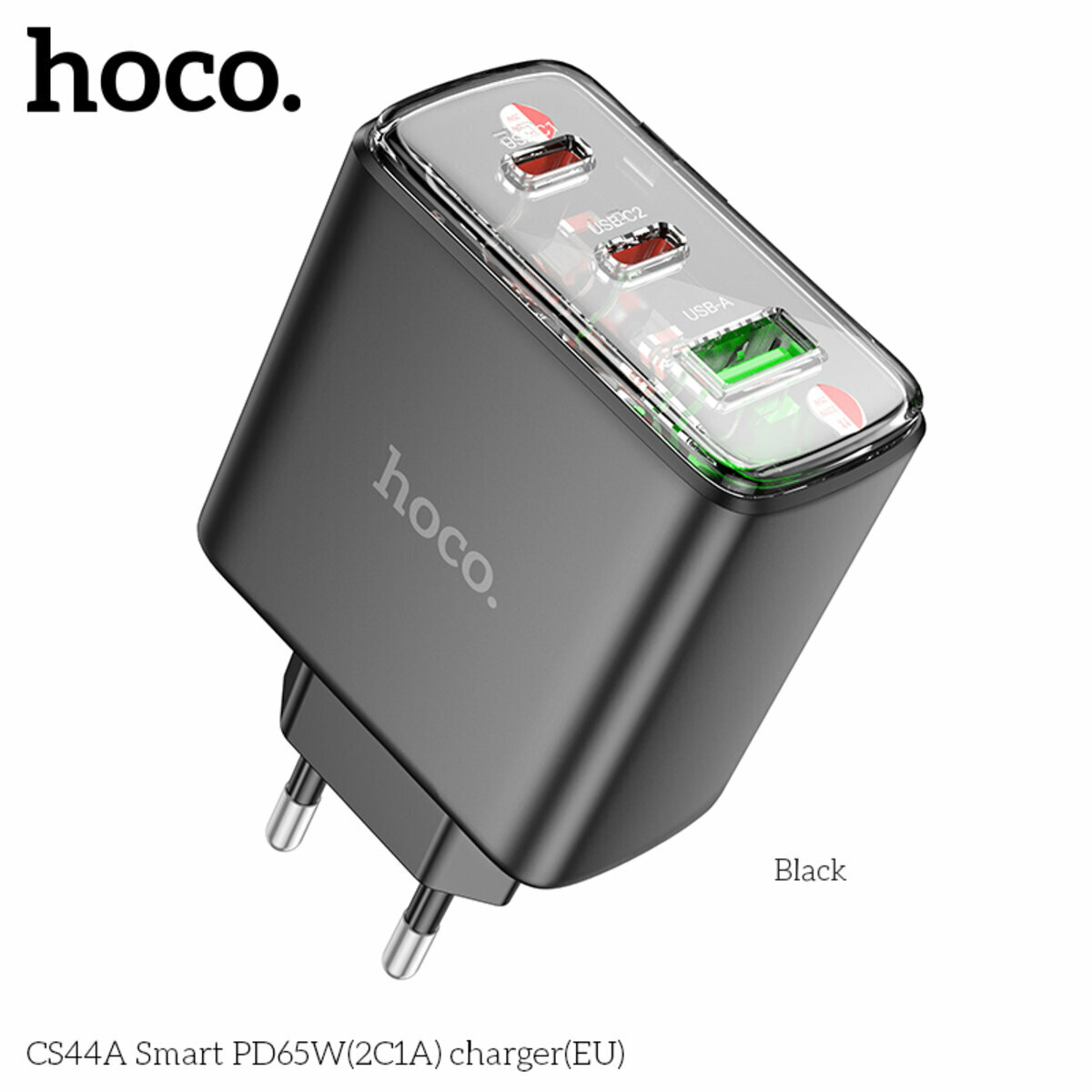Мережевий зарядний пристрій Hoco CS44A Smart PD65W(2C1A) чорний (HC-CS44A-Black) дивитися фото №2