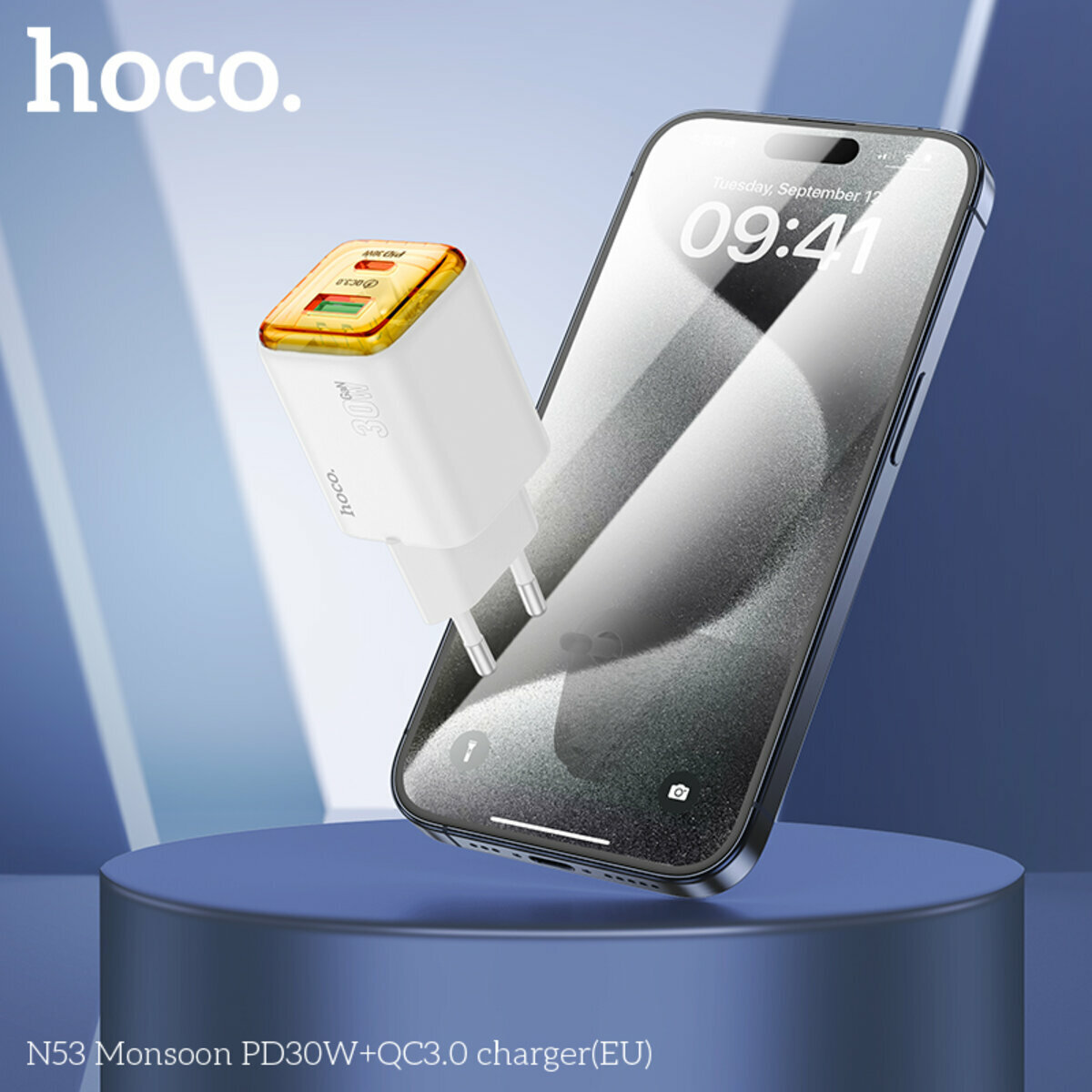 Мережевий зарядний пристрій Hoco N53 Monsoon PD30W+QC3.0 чорний (HC-N53-Black) дивитися фото №4