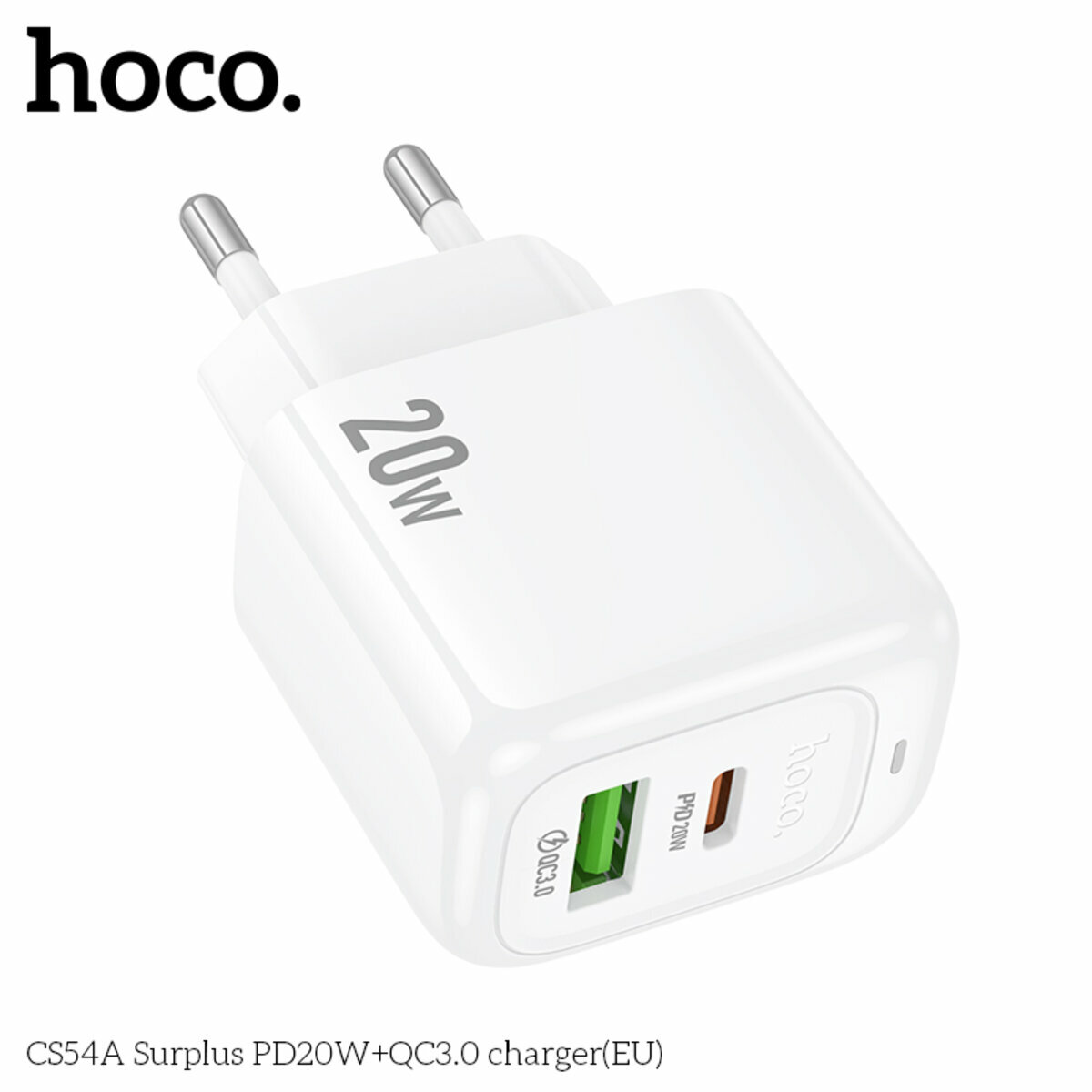 Мережевий зарядний пристрій Hoco CS54A Surplus PD20W+QC3.0 білий (HC-CS54A-White) дивитися фото №4